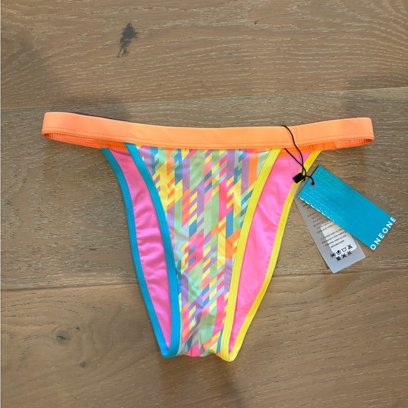 Free People OneOne cheeky bikini bottom small NEW swim bottoms neon - Picture 3 of 6